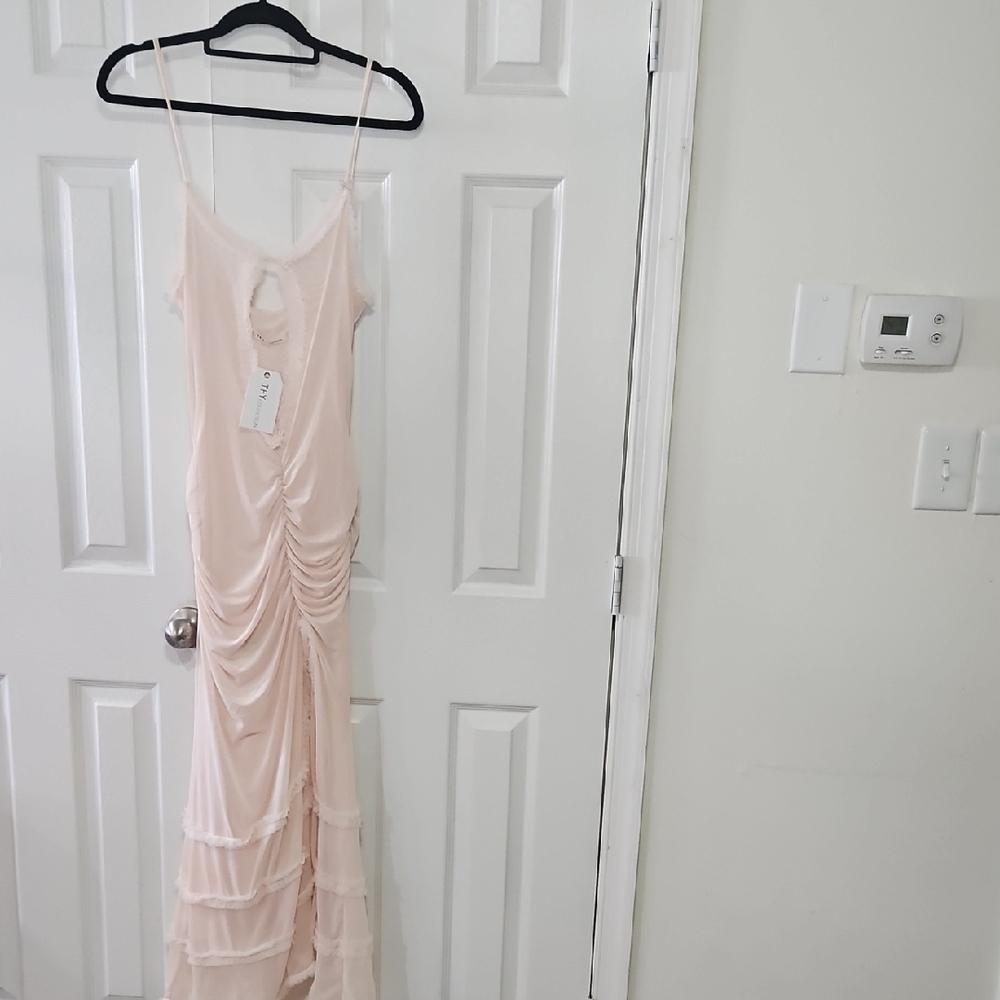 Elegant Pink Ruched Maxi Dress